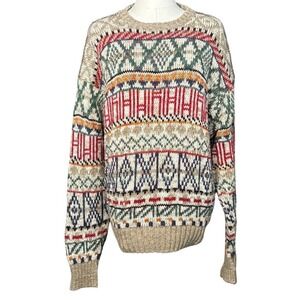 Hudson's Bay Company Fair Isle Nordic Cotton Knit Sweater Mens Large